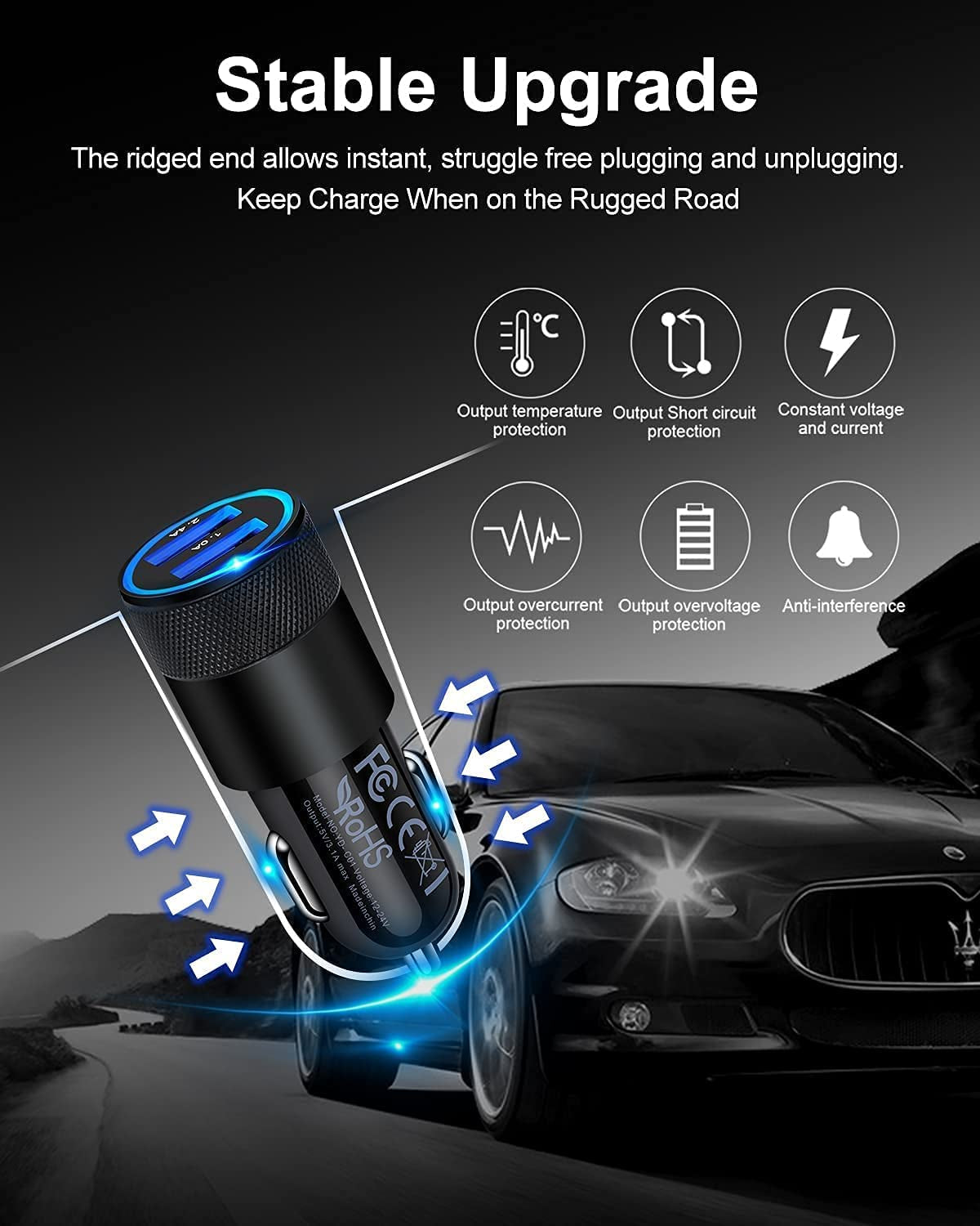 Car Charger, [2Pack/3.4A] Fast Charge Dual Port USB Cargador Carro Lighter Adapter for Iphone 15 14 13 12 11 Pro Max X XR XS 17 plus 16, Ipad, Samsung Galaxy S23 S22 S21 S25 plus S7 J7 S10E S9 Note 8